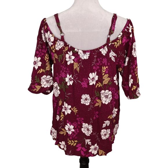 Torrid Top Plus Size 1X Plum White Floral Off Shoulder Spaghetti Straps Blouse - Picture 2 of 13